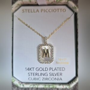 Stella Picciotto Letter "M" 14k Gold Plated Sterling Silver Cubic ZirconNecklace